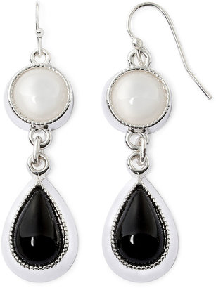 Liz Claiborne Black and White Silver-Tone Double Drop Earrings