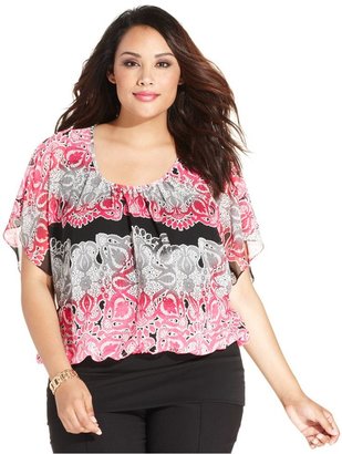Style&Co. Plus Size Flutter-Sleeve Lace-Print Top