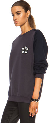 Christopher Kane Contrast Sleeve Cotton-Blend Sweatshirt with Rubber Patch in Grey & Navy