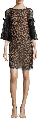 Michael Kors Bell-Sleeve Leopard Lace Shift Dress