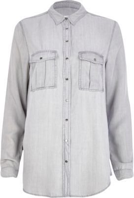River Island Light grey lightweight denim shirt