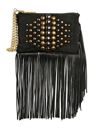 Just Cavalli Studded & Fringed Suede Clutch