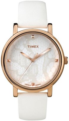 Timex Original Classic White Lace Dial With White Leather Strap Ladies Watch