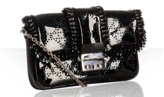 Christian Dior black patent leather 'New Lock' perforated shoulder bag