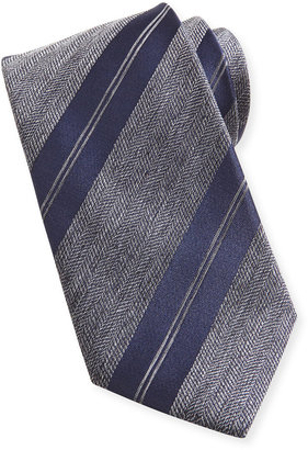 Brioni Striped Herringbone Tie, Charcoal