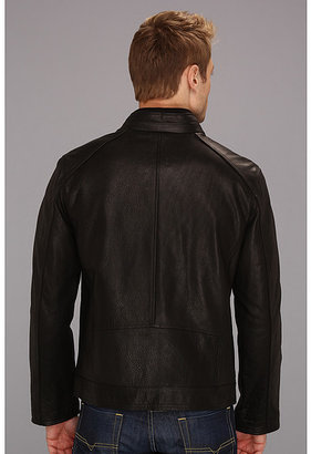 Cole Haan Spanish Grainy Leather Moto Jacket w/ Knit Collar