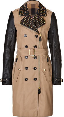Burberry Cotton Gabardine Trench with Leather Sleeves and Studs