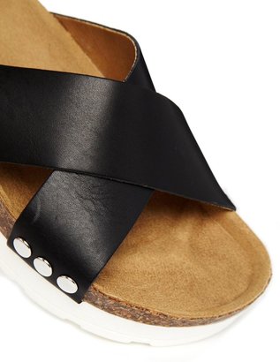 Aldo Jili Black Leather Footbed Flat Sandals