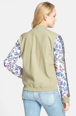 Billabong 'Backup Luv' Print Sleeve Quilted Front Jacket (Juniors)