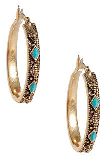 Lucky Brand Goldtone Metal Etched and Stone Hoop Earrings