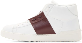 Valentino White & Burgundy Leather High-Top Sneakers