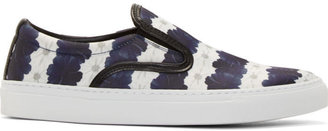 Mother of Pearl White and Navy Floral Stripe Achilles Slip-On Sneakers