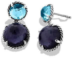 David Yurman Chatelaine Double-Drop Earrings with Black Orchid and Blue Topaz