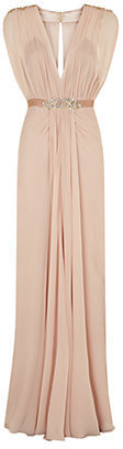 Jenny Packham Embellished Pleated Silk Gown