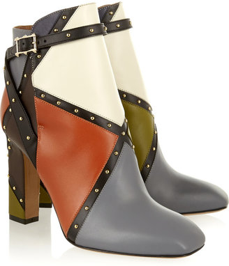 Valentino Studded color-block leather ankle boots