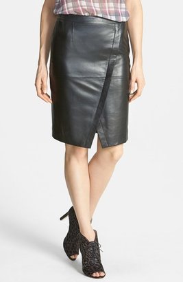 Halogen Seamed Leather Pencil Skirt (Regular & Petite)