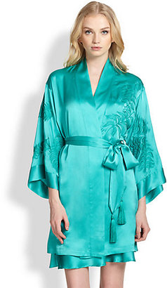 Josie Natori Embroidered Satin Kimono Robe