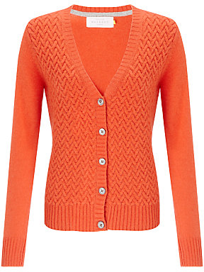 John Lewis 7733 Collection WEEKEND by John Lewis Cable Stitch Cashmere V-Neck Cardigan, Orange
