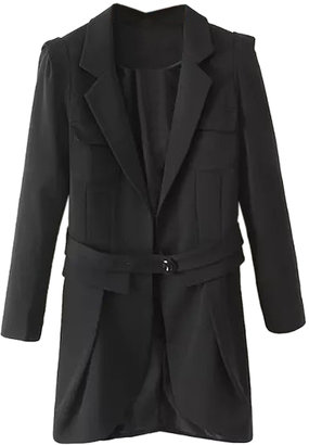 Choies Black Lapel Puff Sleeve Trench Coat With Asymmetric Hem