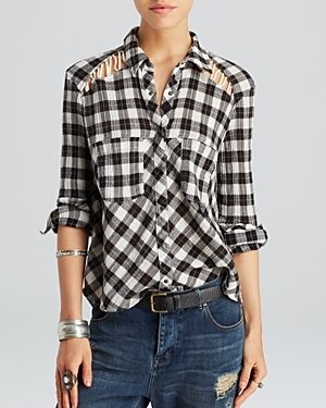 Free People Top - Lace Up Plaid