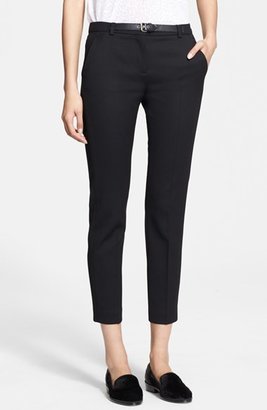 The Kooples Faux Leather Belt Stretch Wool Ankle Pants