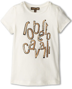 Roberto Cavalli Leopard Logo Print Jersey Tee Shirt Girl's Short Sleeve Pullover
