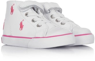 Ralph Lauren Girls White Leather High Tops With Pink Horses