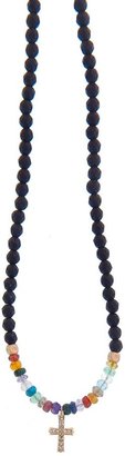 Catherine Michiels Faceted Black Agate Beaded Necklace with Diamond Luma Cross