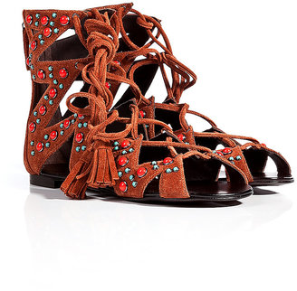 Giuseppe Zanotti Suede Embellished Lace-Up Gladiator Sandals