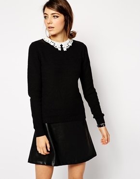 ASOS Jumper With Lace Collar - black