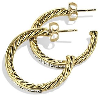 David Yurman Sculpted Cable Large Hoop Earrings with Diamonds in Gold
