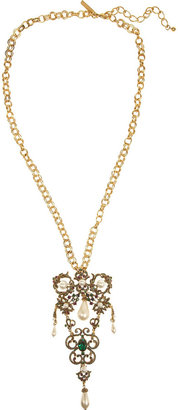 Oscar de la Renta Gold-plated, faux pearl and crystal necklace