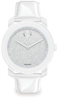 Movado Bold Stainless Steel, Glitter & Patent Leather Strap Watch/Silver