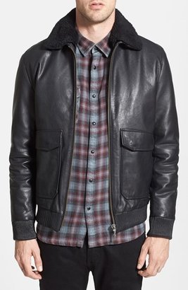 Nudie Jeans Leather Jacket with Removable Faux Shearling Collar