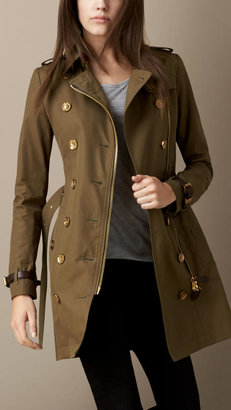 Burberry Mid-length Leather Detail Trench Coat