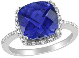 Silver Diamond and 5 3/4ct Created Sapphire Ring