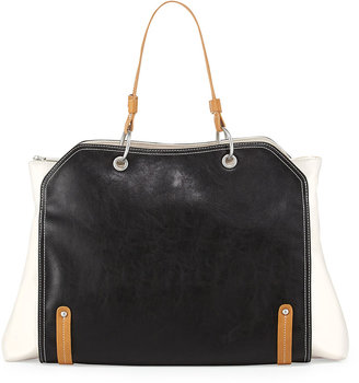 Neiman Marcus Jillian Tonal Faux-Leather Tote Bag, Black/White