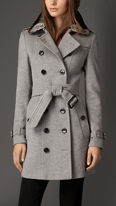 Burberry Wool Cashmere Trench Coat with Rabbit Topcollar