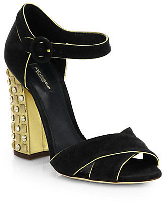 Dolce & Gabbana Suede Crisscross Studded-Heel Sandals