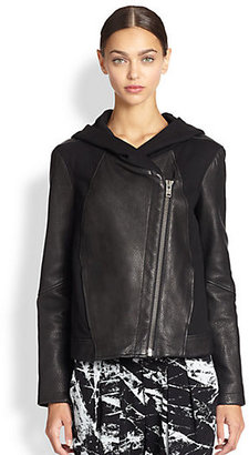Helmut Lang Leather & Jersey Hooded Jacket