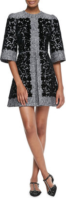 Dolce & Gabbana Velvet Flocked Jacquard Dress, Charcoal/Black