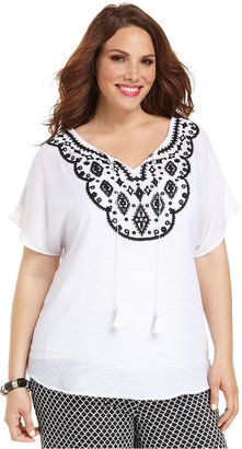 Amy Byer Plus Size Plus Size Short-Sleeve Embroidered Peasant Top