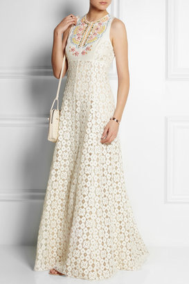 Moschino Cheap & Chic Moschino Cheap and Chic Embellished silk-paneled lace gown