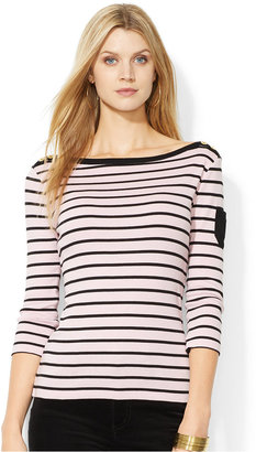 Lauren Ralph Lauren Petite Striped Button-Shoulder Top