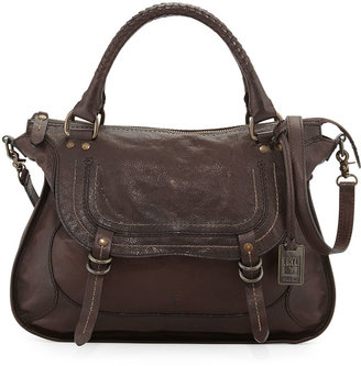 Frye Anna Hammered Leather Satchel Bag, Dark Brown