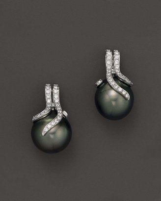 Tara Pearls Tara Pearls 14K White Gold, Diamond and Tahitian Cultured Pearl Drop Earrings, 12mm