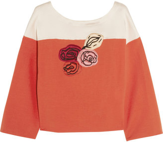 Sonia Rykiel Floral-appliquéd cotton-blend jersey and satin top
