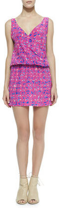 Amanda Uprichard Plaid Leopard Print Crossover Dress, Pink Leopard