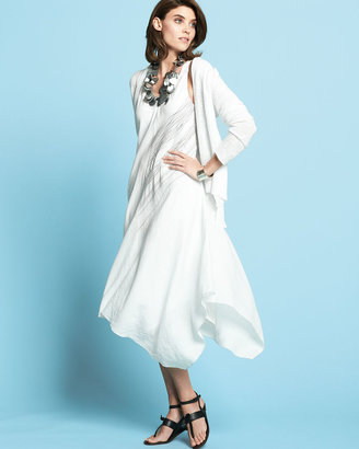 Eileen Fisher Sleeveless V-Neck Asymmetric Dress, White