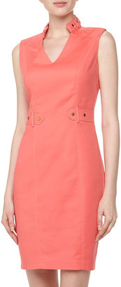 Neiman Marcus Sleeveless Stitched Poplin Dress, Coral